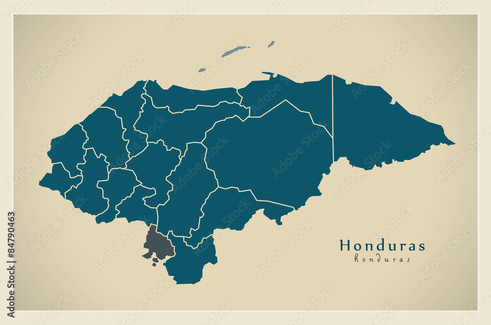 Modern Map - Honduras with departments HN