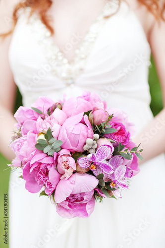 Pink wedding bouquet with peony