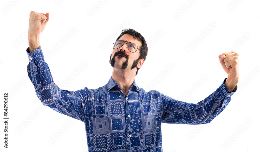 Naklejka premium Lucky man over white background