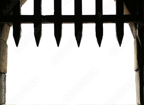 Castle gate with open portcullis
