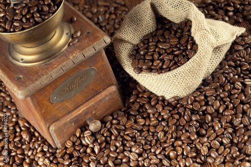 Coffee beans and coffee grinder