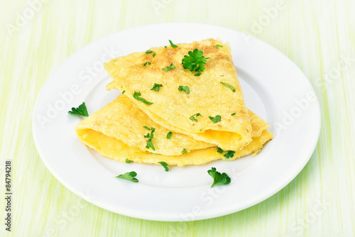 Omelette on white plate