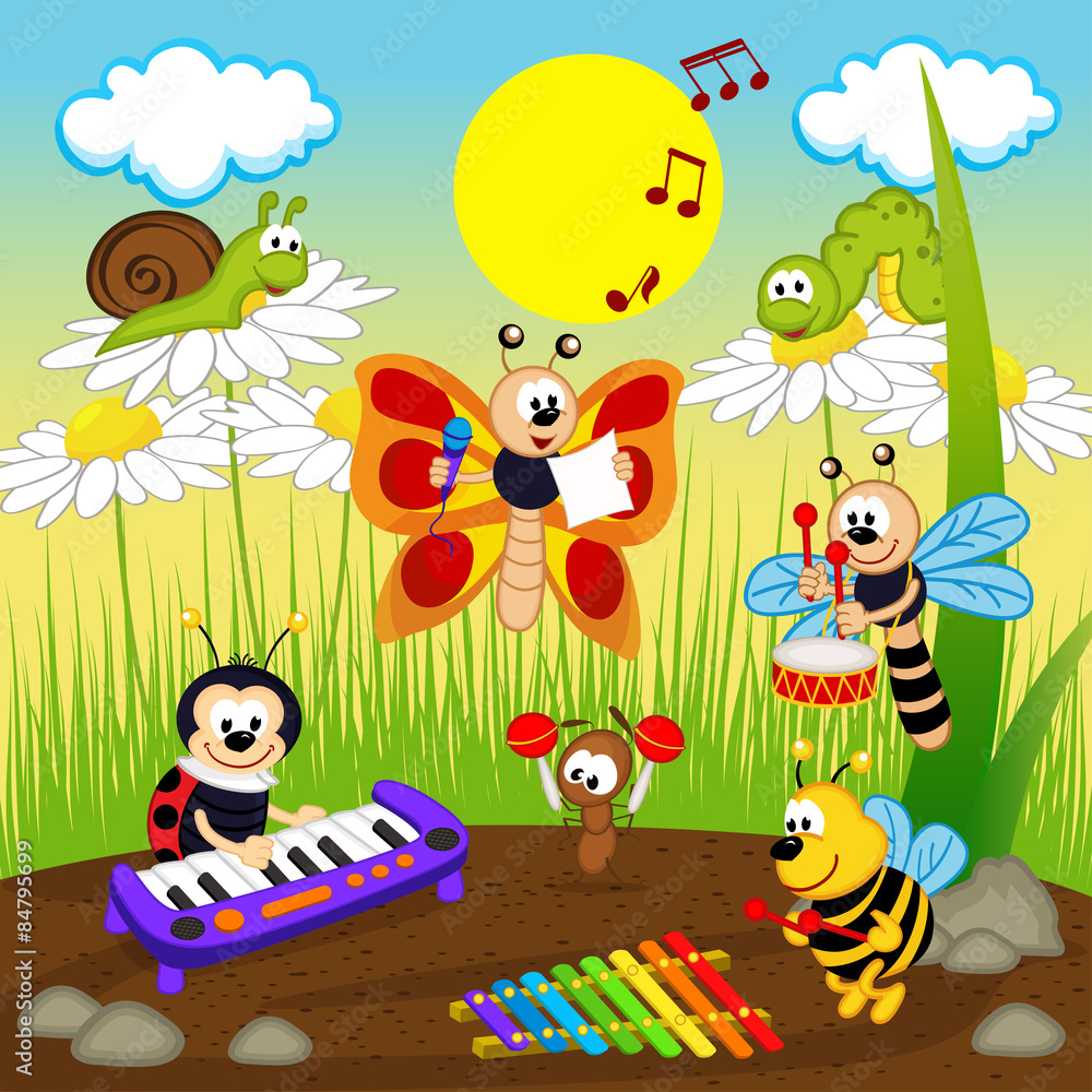 Naklejka premium insects musicians - vector illustration, eps