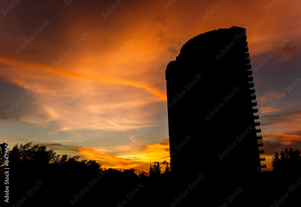 Sunrise in front of the building