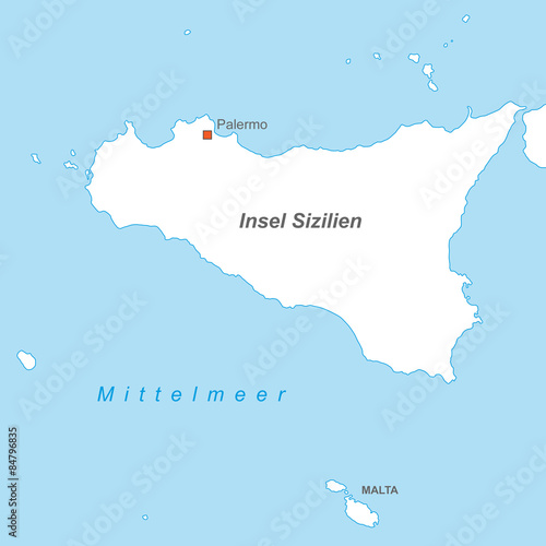 Insel Sizilien in weiß (beschriftet) - Vektor