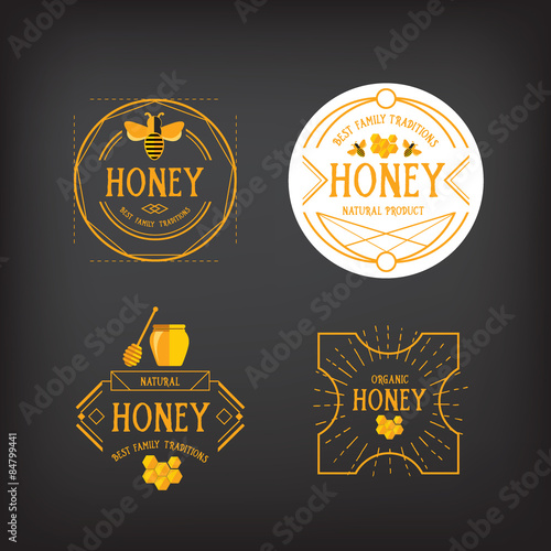 Honey label design. Bee badge.