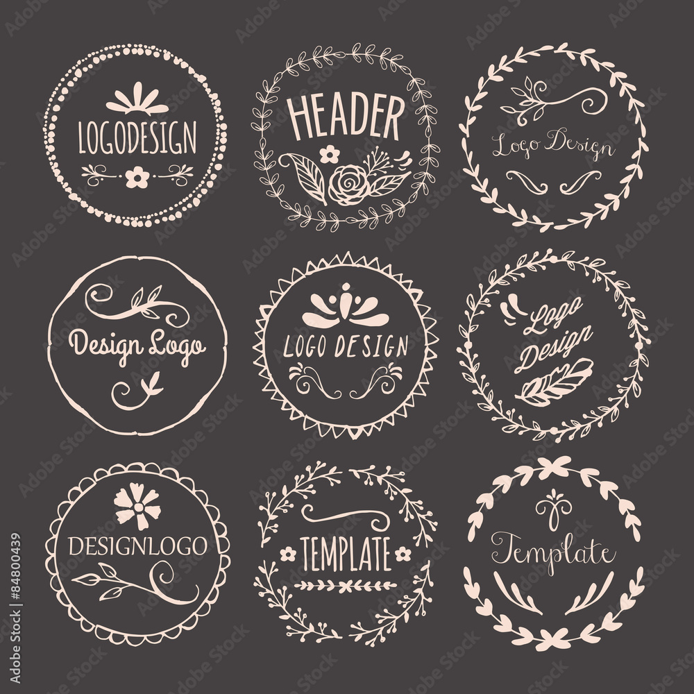 Obraz premium Hand drawing logo design with round floral elements