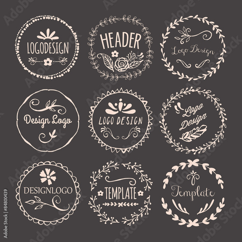 Hand drawing logo design with round floral elements
