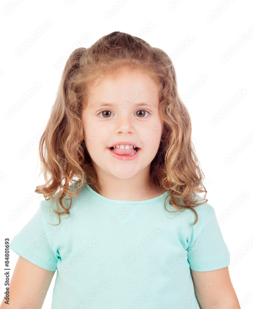 Cute little girl with three year old looking at camera showint h