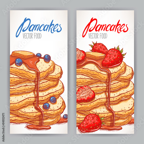 Two banners with appetizing pancakes