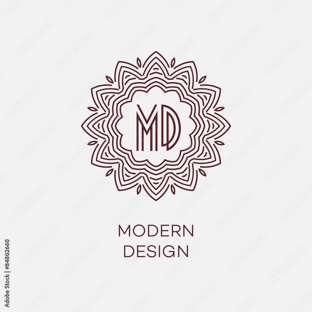 Naklejka premium Vector geometric frame in mono line style. Monogram design