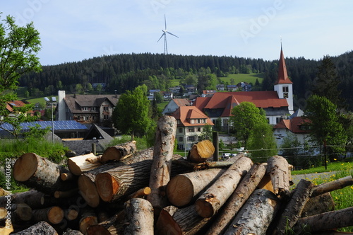 Sawed firewood in pile photo