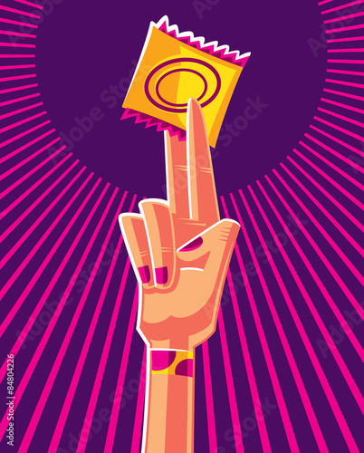 Conscious teenager raising a condom.
