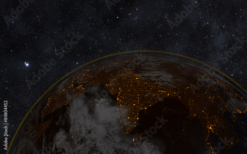 Planet earth at night with space background - india