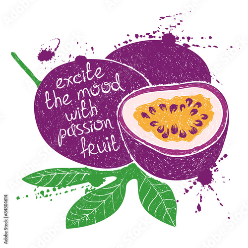 Illustration of isolated purple passion fruit silhouette.