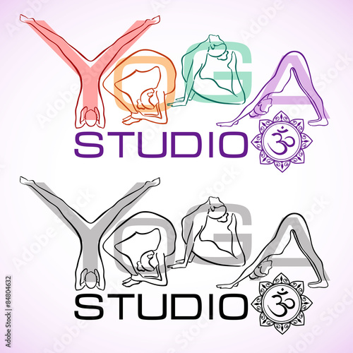 Creative logo of yoga studio with womens silhouettes.