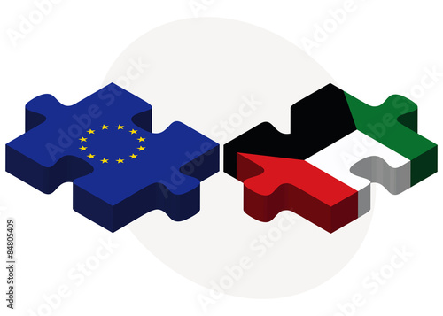 European Union and Kuwait Flags in puzzle