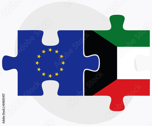 European Union and Kuwait Flags in puzzle