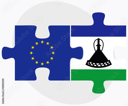 European Union and Lesotho Flags in puzzle photo