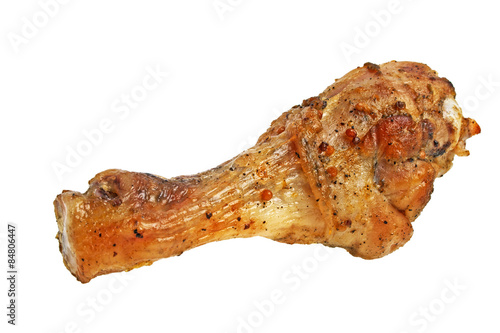 Grilled chicken leg on a white background