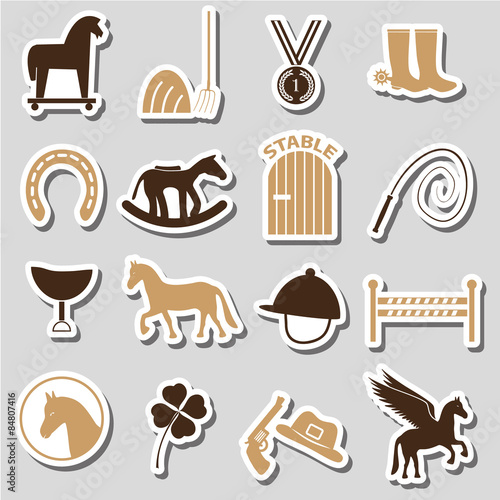 brown simple horse theme stickers icons set eps10