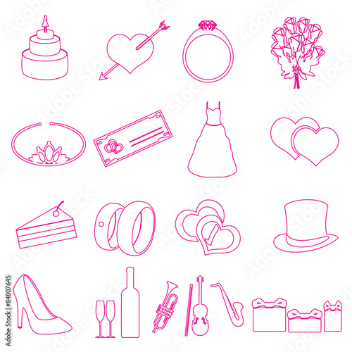 simple wedding red outline icons set eps10