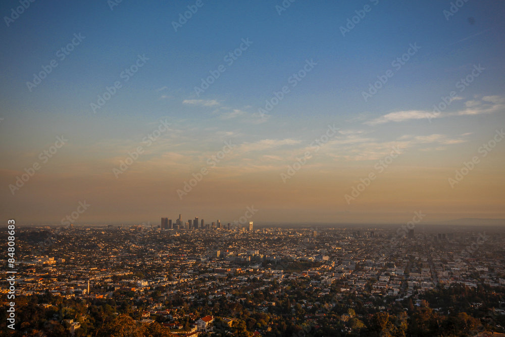 City of La at sunset on a foddy day 