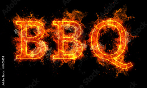BBQ word written text in flames photo