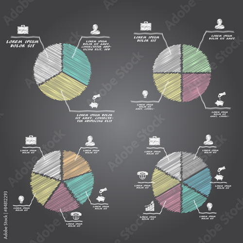 Segmented and multicolored pie charts set