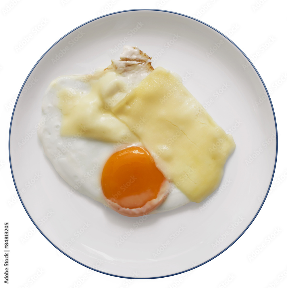Sunny Side Up Egg in Porcelain Plate, Isolated on White Background. Sunny Side Up Egg in Porcelain Plate, Isolated on White Background.