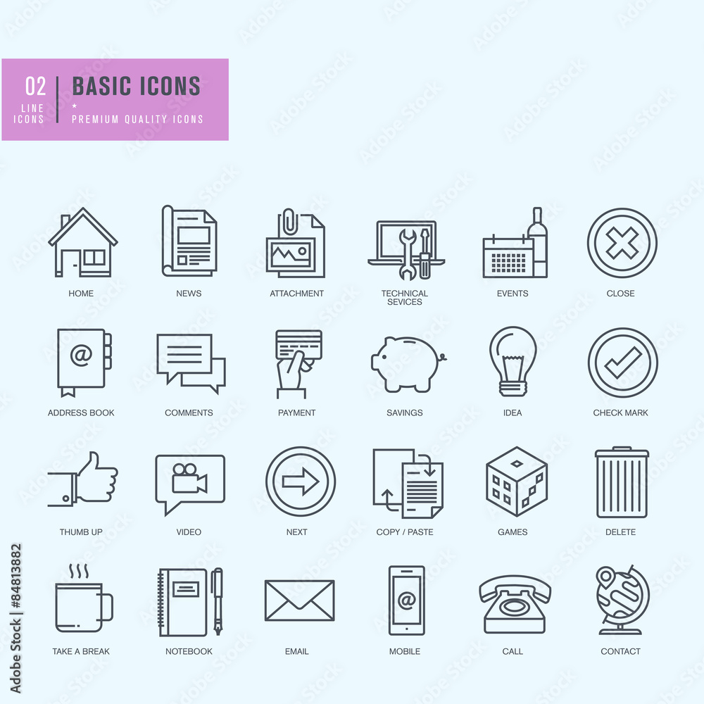 Fototapeta premium Thin line icons set. Universal icons for website and app design. 