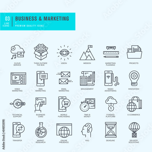 Thin line icons set. Icons for business, marketing, e-commerce.    