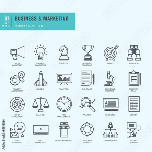 Thin line icons set. Icons for business, digital marketing.    
