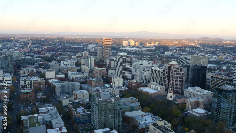 City of Portland, Oregon at sunset, aerial video City of Portland, Oregon at sunset, aerial video