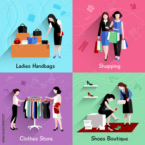 Woman Shopping Flat Set