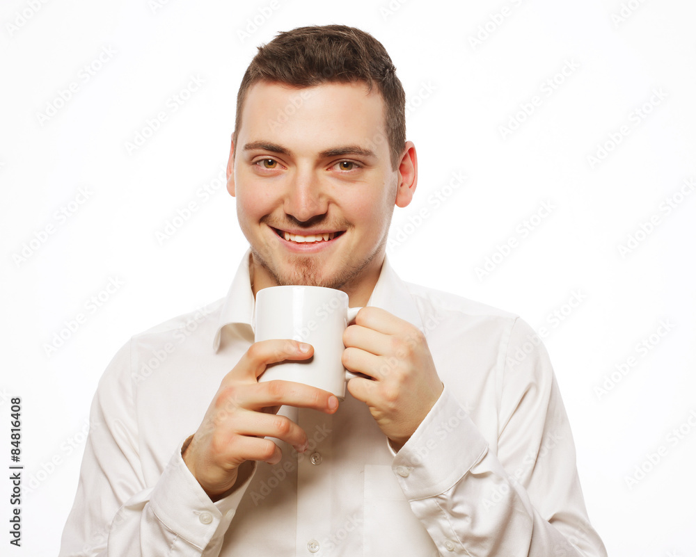 man holding white cup with coffee man holding white cup with coffee