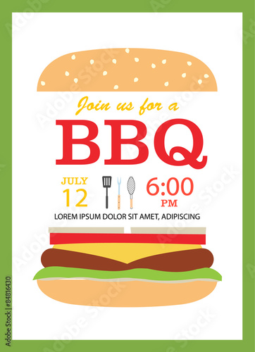 BBQ party invitation card with hamburger 
