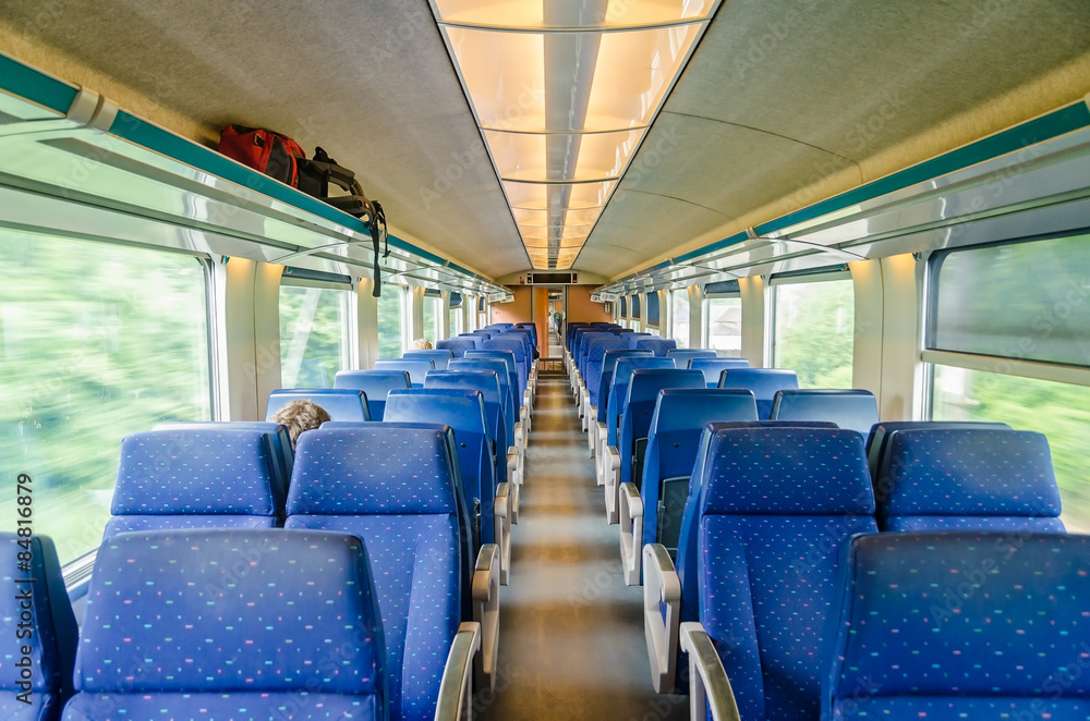 Emtpy interior of the train for long and short distance