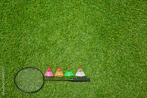 Badminton racket with color shuttlecocks