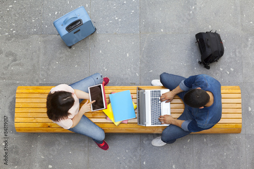 Top view of students studying at the main hall university