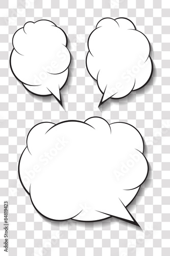 Set of 3 abstract talking bubbles with shadow and white fill.