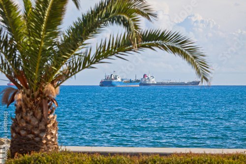 Industrial ships in Mediterranean sea near Cyprus