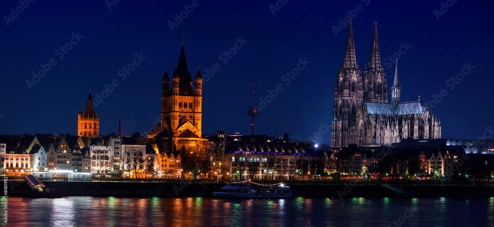 Panoramic view of Cologne, Germany at night