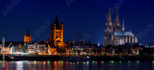Panoramic view of Cologne, Germany at night