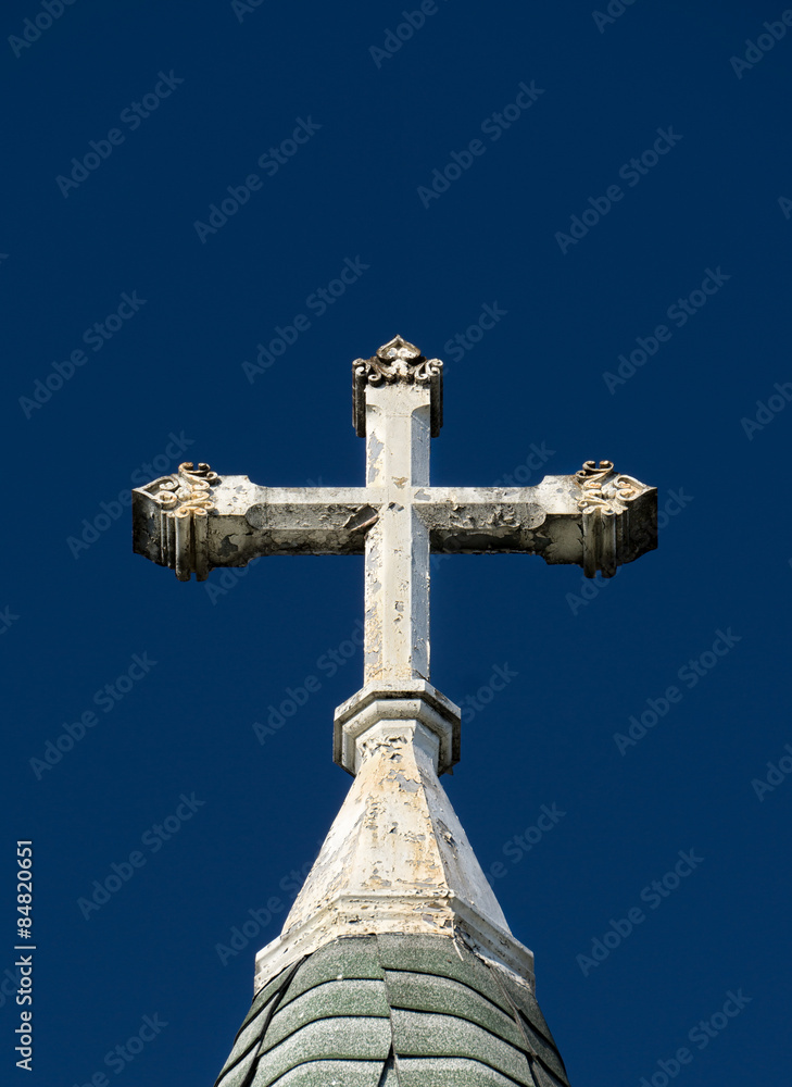 Ornate Deteriorated White Church Cross