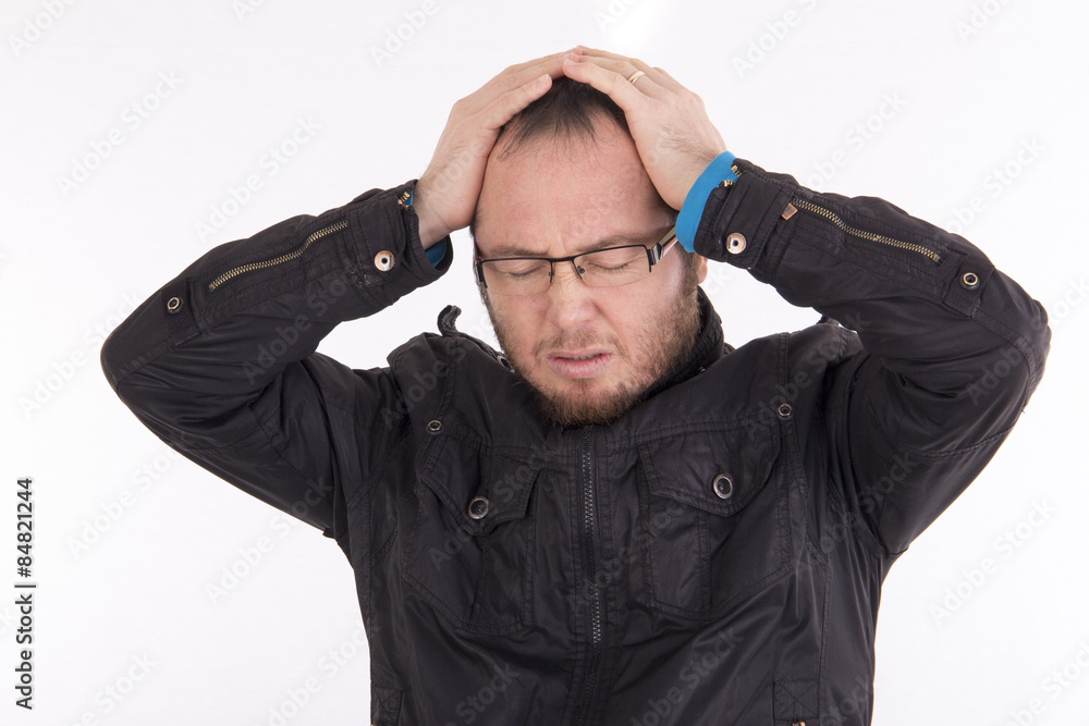 man with headache isolated on white background man with headache isolated on white background