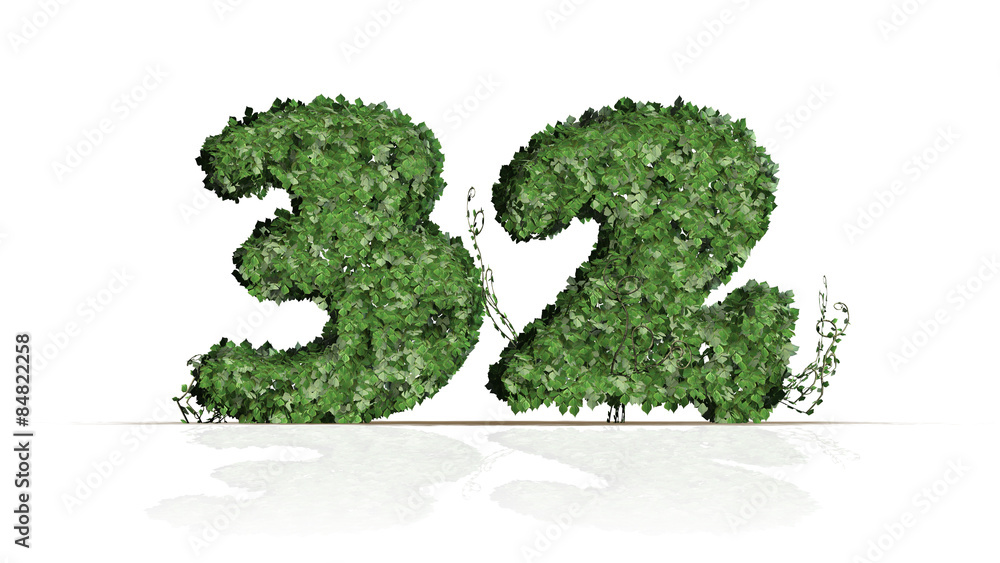 Number 32 from green ivy leaves - Isolated on white background Number 32 from green ivy leaves - Isolated on white background