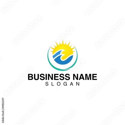 Summer Sun and Wave logo template set