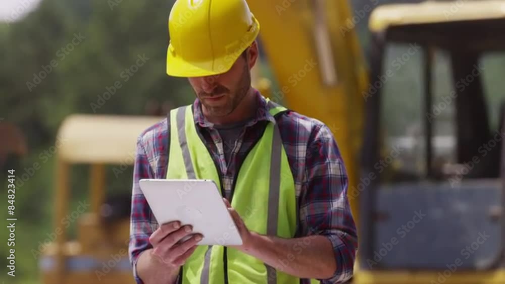 Construction worker looking over plans Construction worker looking over plans