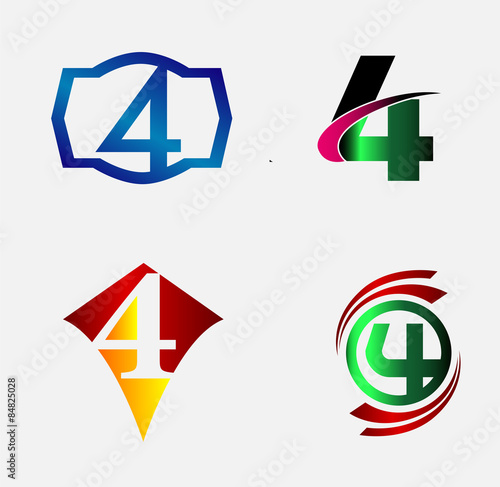 Abstract icons for number 4 logo set 